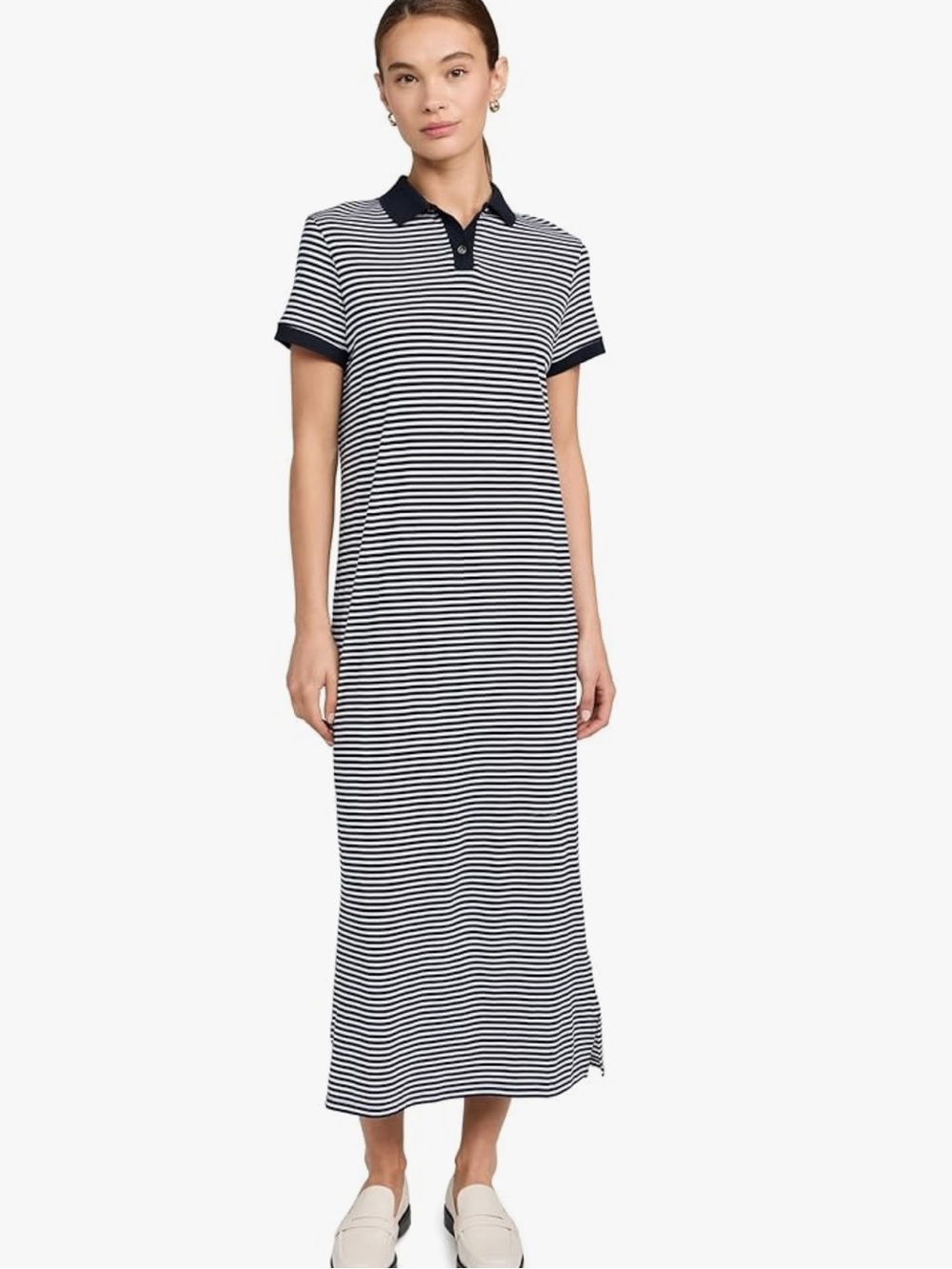 Theory Navy and White Striped Polo Maxi Dress
